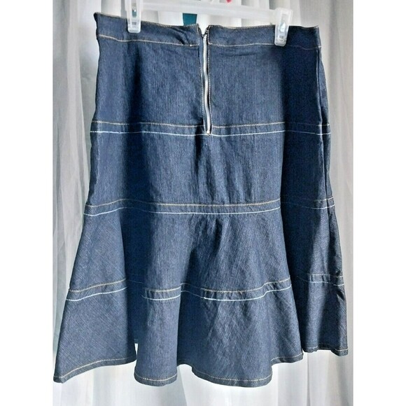 Dark Blue Denim Skirt Knee Length Flare Women's Size 16 Western Cowgirl Fall - Picture 3 of 9